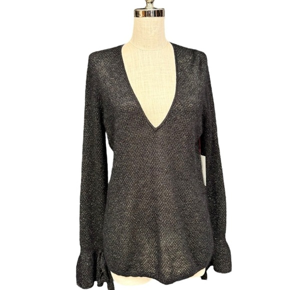 Lewit Metallic Mohair Blend V-Neck Sweater Black Size M - Picture 1 of 9